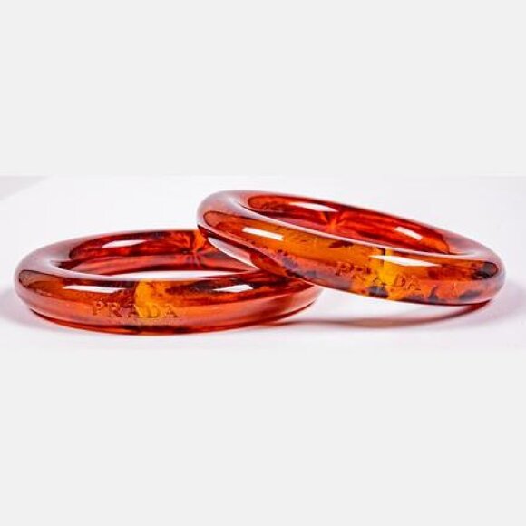 SALE: ONE Bangle Bracelet Tortoise Shell Pattern Acrylic with PRADA edge mark - Picture 1 of 6
